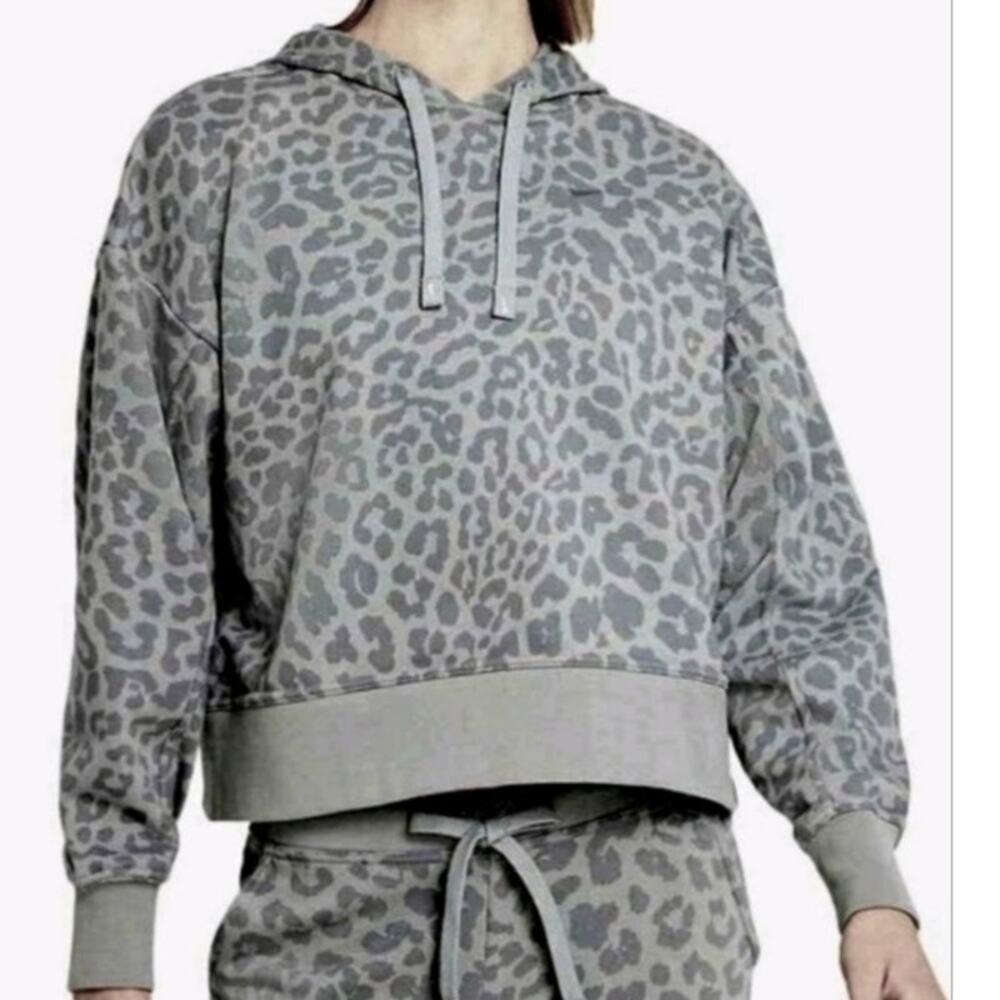 Nike Dri-fit get fit leopard crop pullover gray hoodie oversized cat print small
